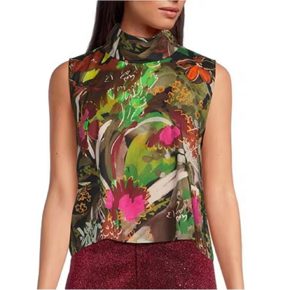 NWT Buru Cropped Floral Sleeveless Mod Top Size S